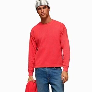 American Eagle Outfitters Mens Red Boxy Fit Waffle Knit Long Sleeve Shirt Size M